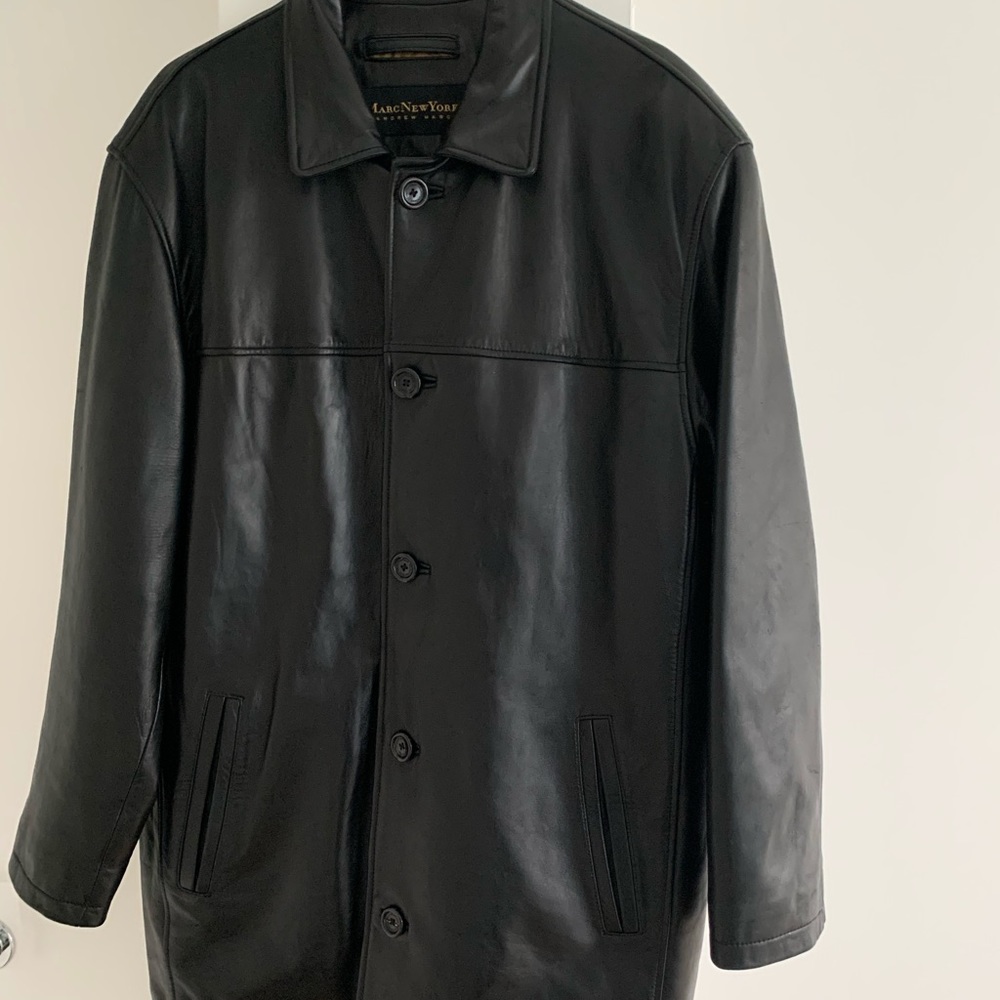 Black leather Marc New York. Andrew Marc coat.